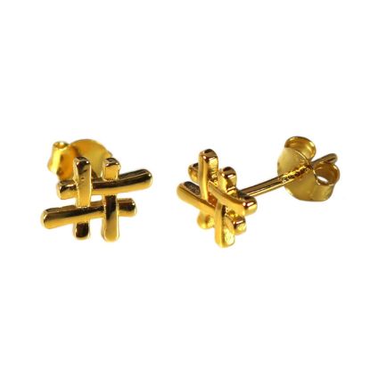 Wholesale Gold Over Sterling Silver Hashtag Earring Studs - 7x10mm (1 pair)