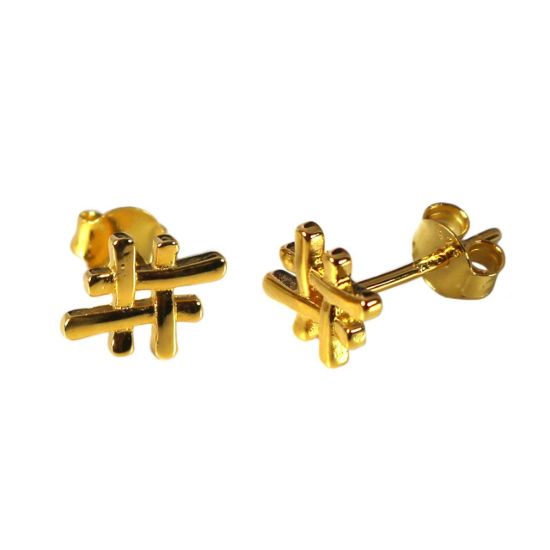 Wholesale Gold Over Sterling Silver Hashtag Earring Studs - 7x10mm (1 pair)