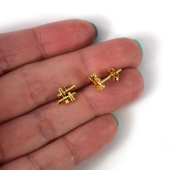 Wholesale Gold Over Sterling Silver Hashtag Earring Studs - 7x10mm (1 pair)