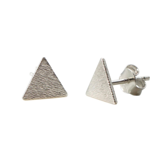 Wholesale Sterling Silver Brushed Metal Triangle Earring Studs  (1 pair)