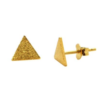 Wholesale Gold Over Sterling Silver Brushed Metal Triangle Earring Studs  (1 pair)