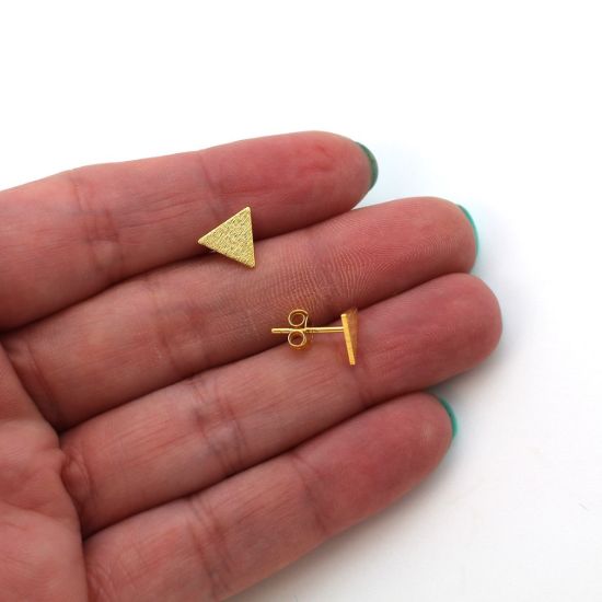 Wholesale Gold Over Sterling Silver Brushed Metal Triangle Earring Studs  (1 pair)