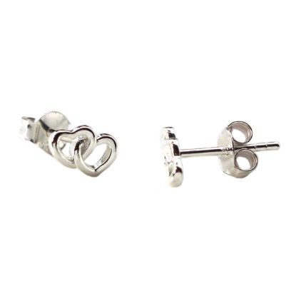 Wholesale Sterling Silver Linked Hearts Earring Studs  (1 pair)
