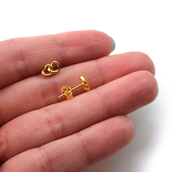 Wholesale Gold Over Sterling Silver Linked Hearts Earring Studs  (1 pair)
