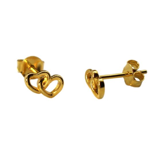 Wholesale Gold Over Sterling Silver Linked Hearts Earring Studs (1 pair)