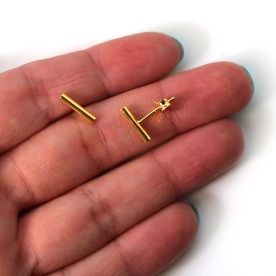 Wholesale Gold Over Sterling Silver Simple Bar Earring Studs  (1 pair)