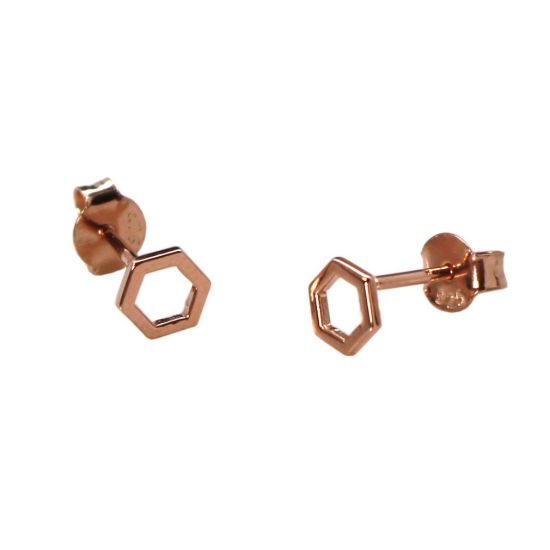 Wholesale Rose Gold Over Sterling Silver Hexagon Earring Studs  (1 pair)