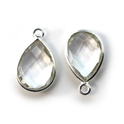 Wholesale Bezel Gemstone Pendant -Sterling Silver Bezel Gemstone 10x14mm Faceted Small Teardrop - Crystal Quartz - April Birthstone
