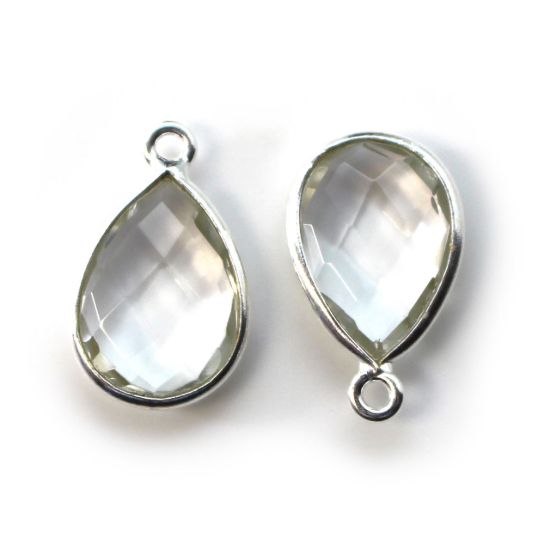 Wholesale Bezel Gemstone Pendant -Sterling Silver Bezel Gemstone 10x14mm Faceted Small Teardrop - Crystal Quartz - April Birthstone