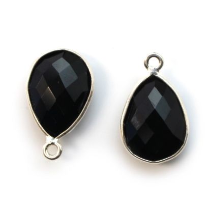Wholesale Sterling Silver Bezel Gemstone Pendant - 10x14mm Faceted Small Teardrop - Black Onyx
