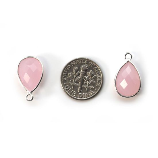 Wholesale Bezel Gem Pendant - Sterling Silver -Faceted Small Teardrop - Pink Chalcedony