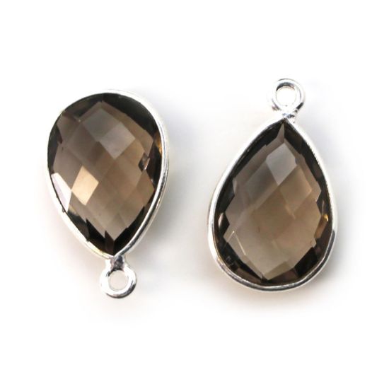 Wholesale Bezel Gemstone Pendant -Sterling Silver Bezel Gemstone 10x14mm Faceted Small Teardrop - Smoky Quartz