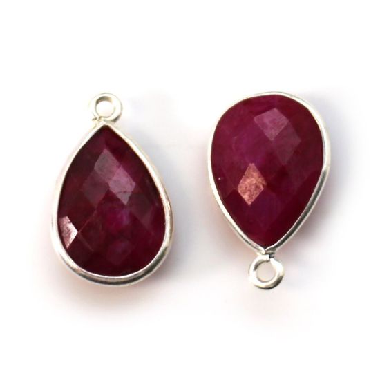Wholesale Bezel Gemstone Pendant -Sterling Silver Bezel Gemstone 10x14mm Faceted Small Teardrop - Ruby Dyed - July Birthstone