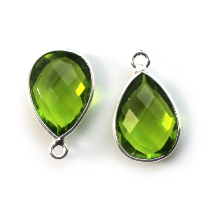 Wholesale Bezel Gemstone Pendant -Sterling Silver Bezel Gemstone 10x14mm Faceted Small Teardrop - Peridot Quartz -August Birthstone