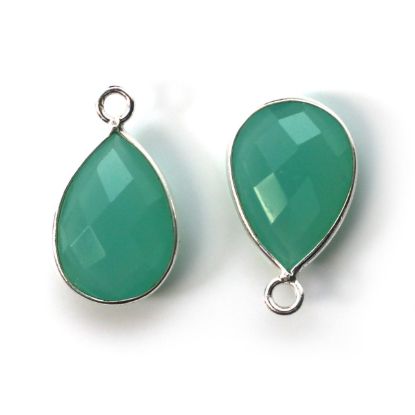 Wholesale Bezel Gemstone Pendant -Sterling Silver Bezel Gemstone 10x14mm Faceted Small Teardrop - Peru Chalcedony