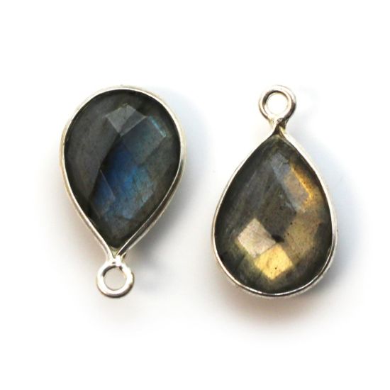Wholesale Bezel Gemstone Pendant -Sterling Silver Bezel Gemstone 10x14mm Faceted Small Teardrop - Labradorite
