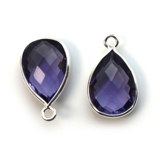 Wholesale Bezel Gemstone Pendant -Sterling Silver Bezel Gemstone 10x14mm Faceted Small Teardrop - Iolite Quartz