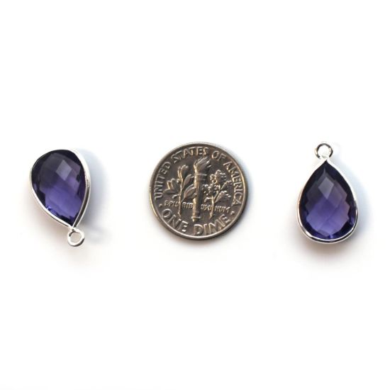 Wholesale Bezel Gemstone Pendant -Sterling Silver Bezel Gemstone 10x14mm Faceted Small Teardrop - Iolite Quartz