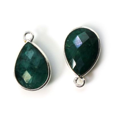 Wholesale Bezel Gemstone Pendant -Sterling Silver Bezel Gemstone 10x14mm Faceted Small Teardrop - Emerald Dyed