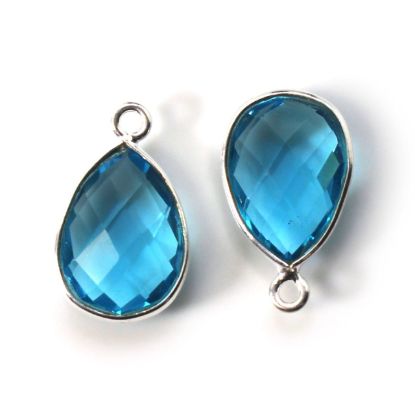 Wholesale Bezel Gemstone Pendant -Sterling Silver Bezel Gemstone 10x14mm Faceted Small Teardrop - Blue Topaz Quartz