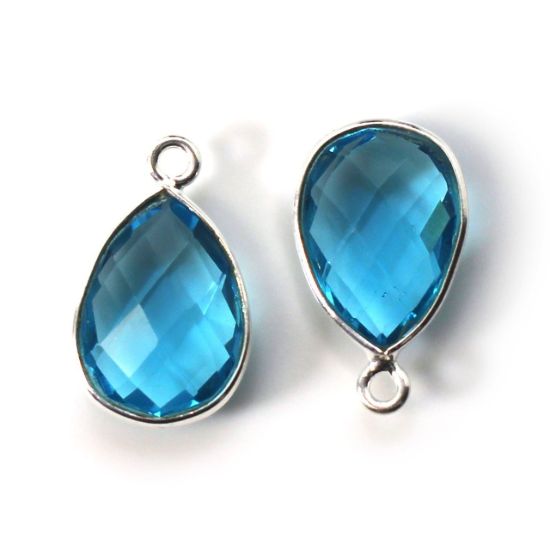 Wholesale Bezel Gemstone Pendant -Sterling Silver Bezel Gemstone 10x14mm Faceted Small Teardrop - Blue Topaz Quartz