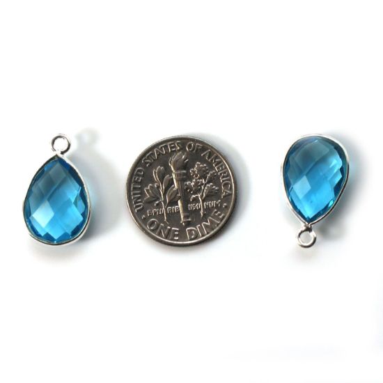 Wholesale Bezel Gemstone Pendant -Sterling Silver Bezel Gemstone 10x14mm Faceted Small Teardrop - Blue Topaz Quartz