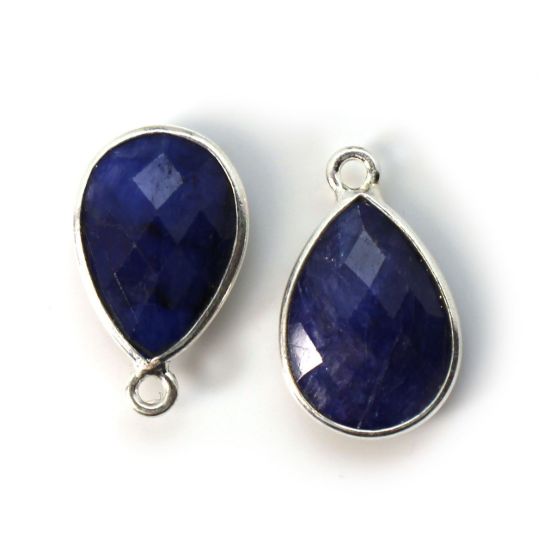 Wholesale Bezel Gemstone Pendant -Sterling Silver Bezel Gemstone 10x14mm Faceted Small Teardrop - Blue Sapphire Dyed