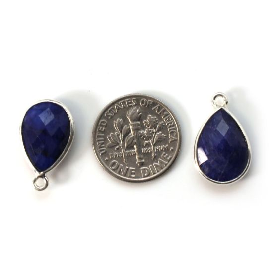 Wholesale Bezel Gemstone Pendant -Sterling Silver Bezel Gemstone 10x14mm Faceted Small Teardrop - Blue Sapphire Dyed
