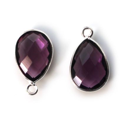 Wholesale Bezel Gemstone Pendant -Sterling Silver Bezel Gemstone 10x14mm Faceted Small Teardrop - Amethyst Quartz