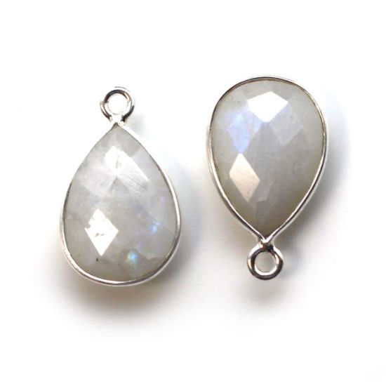 Wholesale Bezel Gemstone Pendant -Sterling Silver Bezel Gemstone 10x14mm Faceted Small Teardrop - Moonstone - June Birthstone