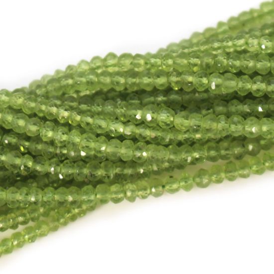 Wholesale Semi-Precious Gemstone Beads - 3.2mm Faceted Rondelle - Peridot - August Birthstone (1 Strand)