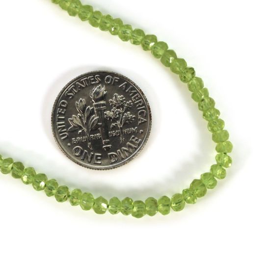 Wholesale Semi-Precious Gemstone Beads - 3.2mm Faceted Rondelle - Peridot - August Birthstone (1 Strand)