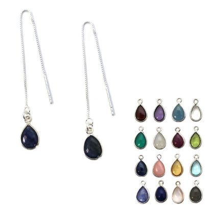 Wholesale Sterling Silver Natural Birthstone Gemstone Teardrop Ear Threads (Sold Per Pair)
