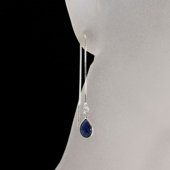 Wholesale Sterling Silver Natural Birthstone Gemstone Teardrop Ear Threads (Sold Per Pair)