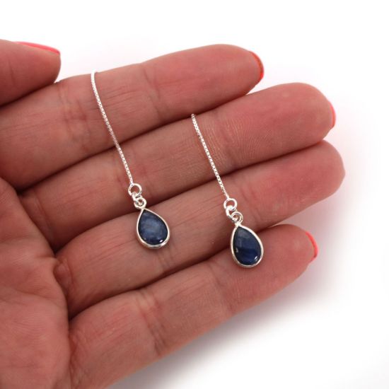 Wholesale Sterling Silver Natural Birthstone Gemstone Teardrop Ear Threads (Sold Per Pair)