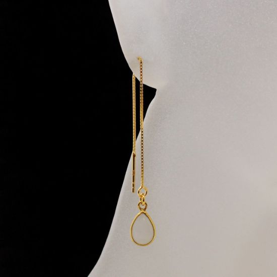 Wholesale Gold Over Sterling Silver Natural Birthstone Gemstone Teardrop Ear Threads (Sold Per Pair)