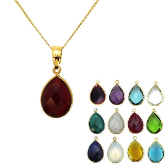Wholesale Gold Over Sterling Silver Teardrop Birthstone Pendant Necklace - 16"