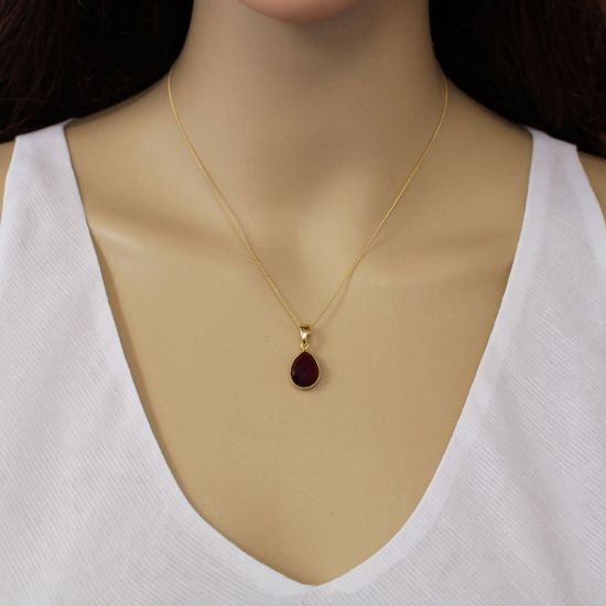 Wholesale Gold Over Sterling Silver Teardrop Birthstone Pendant Necklace - 16"