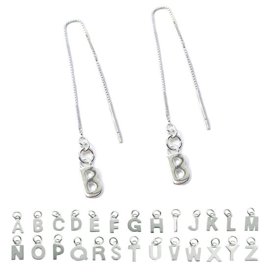 Wholesale Sterling Silver Initial Charm Threader Earrings (Sold Per Pair)
