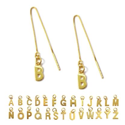 Wholesale Gold Over Sterling Silver Initial Charm Threader Earrings (Sold Per Pair)