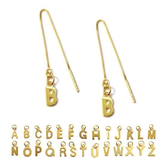 Wholesale Gold Over Sterling Silver Initial Charm Threader Earrings (Sold Per Pair)