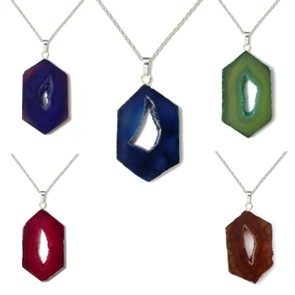 Wholesale Sterling Silver Window Agate Geode Pendant Necklace - 16"