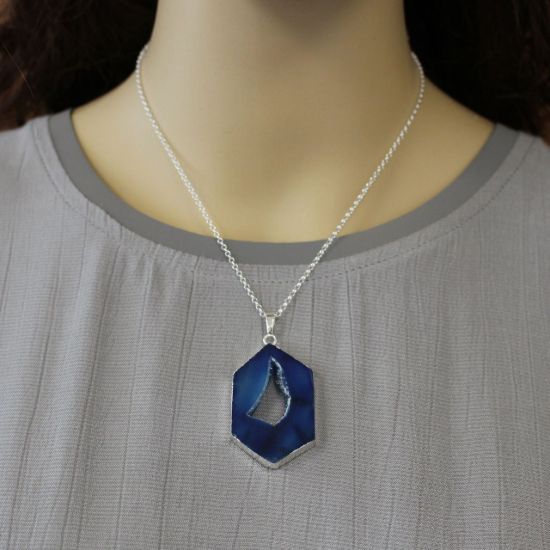 Wholesale Sterling Silver Window Agate Geode Pendant Necklace - 16"