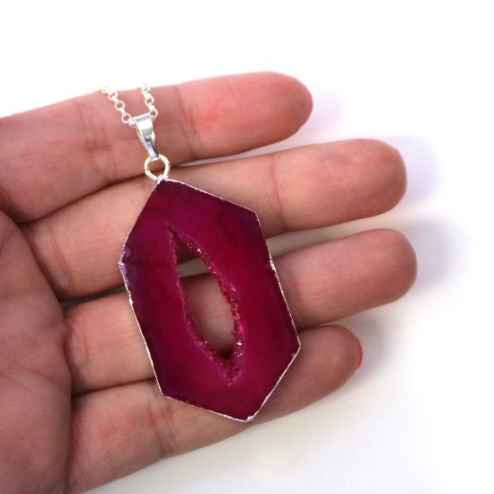 Wholesale Sterling Silver Window Agate Geode Pendant Necklace - 16"