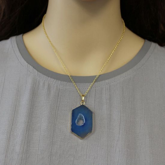 Wholesale Gold Over Sterling Silver Window Agate Geode Pendant Necklace - 16"