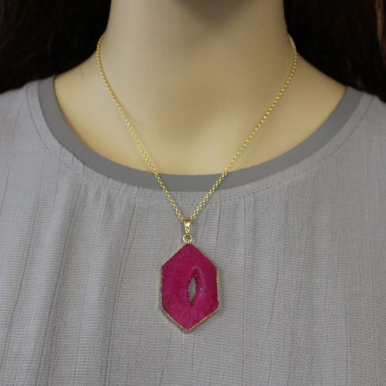 Wholesale Gold Over Sterling Silver Window Agate Geode Pendant Necklace - 16"