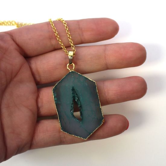 Wholesale Gold Over Sterling Silver Window Agate Geode Pendant Necklace - 16"