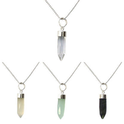 Wholesale Sterling Silver Gemstone Spike Pendant Necklace - 16"