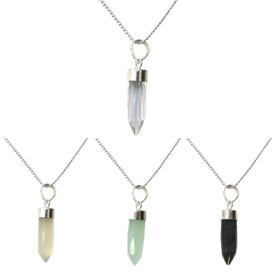 Wholesale Sterling Silver Gemstone Spike Pendant Necklace - 16"