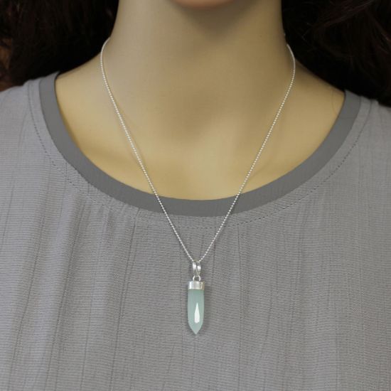 Wholesale Sterling Silver Gemstone Spike Pendant Necklace - 16"